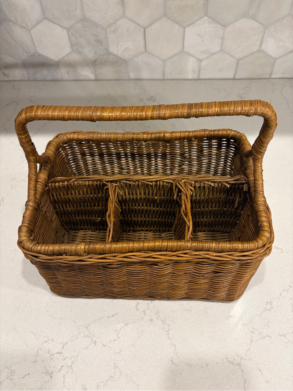 Wicker Divided Serving Basket or Utensil Caddy